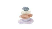 Stacked watercolor ovals in muted tones of blue, cream, peach and lavender create a minimalist composition. Isolated on white background, ready for design projects.