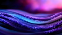 Abstract flowing waves in purple and blue colors with glittering particles creating dynamic motion against dark background.