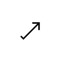 Diagonal arrow pointing upward and right, isolated on white background. Simple black graphic element for business presentations and interface design.
