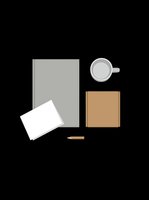 Flat lay composition featuring office and creative supplies isolated on transparent background, ready for clipart, t-shirt design, print-on-demand, and sublimation projects.