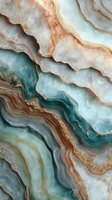 Luxurious agate stone texture with flowing teal, coral and gold veins creating organic patterns for elegant interior design and sophisticated decor projects.