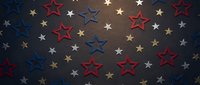 Patriotic star pattern with red, blue and gold stars on dark textured background for American themed designs, holidays and celebrations.