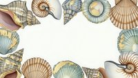 Vintage seashell collection frame border with nautilus, scallop and conch shells in watercolor style on white background for marine design projects.