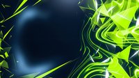 Neon yellow and lime green liquid waves with glowing light effects swirl around dark blue sphere on black background, suitable for tech and digital design projects.