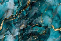Luxurious turquoise and gold marble texture with flowing liquid patterns creates elegant abstract background for luxury design and home decor projects.