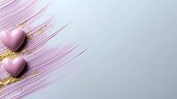 Pink ceramic hearts with gold glitter and delicate pink brush strokes on light gray background, romantic minimal composition for Valentine's day cards and love concepts.
