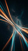 Dynamic light trails swirling through cosmic space with orange and blue energy streams against starry galaxy background for futuristic designs.