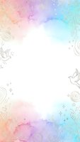 Pastel watercolor frame with floral ornaments, birds and stars on white background for wedding invitations, greeting cards and romantic designs.