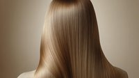 Smooth, glossy blonde hair flowing elegantly against neutral background, showcasing healthy, straight hairstyle after professional treatment.