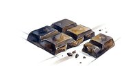 Chocolate bars broken into pieces isolated on white background, ready for food and beverage design projects.