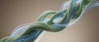 Twisted green and blue strands intertwine in smooth, flowing motion against neutral background, representing connection, unity, and dynamic energy for design projects.
