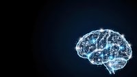 Digital brain with glowing neural networks and circuit patterns on dark blue background for artificial intelligence and technology concepts.