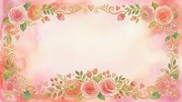 Ornate floral frame with roses, peonies and decorative scrollwork on soft pink background, isolated on white for invitations, greeting cards and design projects.
