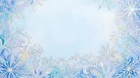 Delicate snowflakes and ornamental flowers frame a soft gradient background in cool blue and white tones, creating a winter-themed border design suitable for greeting cards and seasonal projects.