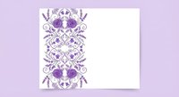 Purple ornamental floral border with decorative swirls and botanical elements on white background for wedding invitations and elegant design projects.