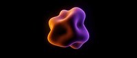Vibrant abstract blob with flowing orange and purple neon gradient on dark background, isolated for design projects and digital applications.