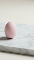 Single pink egg on marble surface with neutral background for Easter holiday decoration and spring seasonal design concepts.