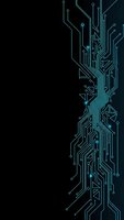 Digital circuit board pattern with glowing blue connections on dark background for technology and electronics design projects.