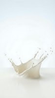 Milk splash with dynamic liquid droplets frozen in motion against white background, isolated for beverage and dairy product advertising.