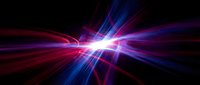 Abstract light rays converging at center point with red and blue neon glow, creating dynamic energy burst effect for backgrounds, wallpapers, and digital design projects.