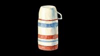 Vintage thermos flask with blue and red striped bands, isolated on transparent background. Ready for clipart, t-shirt design, stickers, print-on-demand products and sublimation projects.