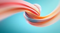 Smooth flowing curves in coral pink and orange tones create dynamic motion against turquoise background, expressing energy and movement in modern abstract design.
