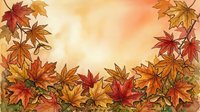 Autumn maple leaves in shades of red, orange, and gold frame a warm, soft background, perfect for fall seasonal designs, greeting cards, and autumn-themed marketing materials.