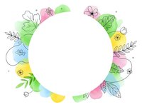 Colorful spring floral frame with hand drawn flowers and leaves on white background. Decorative circular border for greeting cards and invitations.