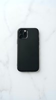 Black smartphone case on white marble surface for mobile device protection and style accessories.