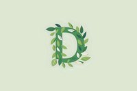 Decorative capital letter D with green watercolor foliage and leaves creating an elegant botanical monogram on light mint background.