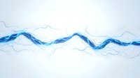 Abstract blue electric lightning wave on white background, dynamic energy flow pattern with glowing plasma effect and flowing lines for technology concept design.