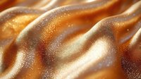 Luxurious golden silk fabric with shimmering texture and flowing waves creates elegant backdrop for fashion, beauty and premium product designs.