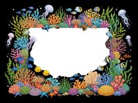 Underwater coral reef frame with jellyfish, sea plants, and tropical fish isolated on transparent background. Ready for clipart, t-shirt design, stickers, print-on-demand products, and sublimation projects.