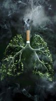 Cigarette with smoke forming lungs made of green leaves, symbolizing smoking damage and health risks for anti-tobacco campaigns.