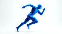 Blue digital runner in motion showing athletic performance and speed training concept for sports and fitness applications.