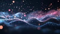 Abstract digital wave with glowing particles and bokeh lights on dark background, creating futuristic technology visualization for presentations.