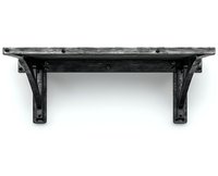 Rustic wooden wall shelf with decorative brackets isolated on white background, vintage style home decor element for displaying items and storage solutions.