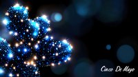 Cinco de Mayo celebration background with sparkling blue fireworks and glowing lights on dark backdrop for festive Mexican holiday party designs.