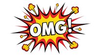 Comic book explosion burst with OMG text in bold letters. Pop art style speech bubble with red yellow flames isolated on transparent background for design.