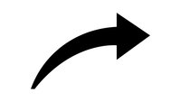 Black curved arrow pointing right on white background isolated for graphic design and presentation use.