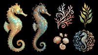 Seahorse steampunk design with gears and mechanical elements, isolated on transparent background. Ready for t-shirt design, clipart, stickers, sublimation, and print-on-demand products.
