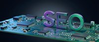 SEO letters on circuit board representing search engine optimization technology and digital marketing strategies for online business growth.