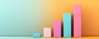 Colorful geometric blocks arranged in ascending bar chart formation against vibrant gradient background for business growth and data visualization concepts.