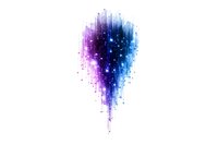 Glowing silhouette head shape formed by falling particles and light streaks in blue and purple colors on black background, representing artificial intelligence and mind technology.
