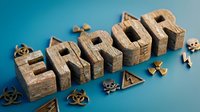 Wooden block letters spelling error with scattered skull and crossbones symbols on blue background, representing danger, warning, caution, and risk concepts for design projects.