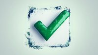 Green checkmark symbol with textured grunge frame border on light background, indicating approval, confirmation or completion status for interface design.