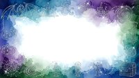 Mystical watercolor frame with esoteric symbols and geometric patterns in blue purple green gradient colors for spiritual design projects.