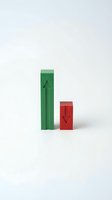 Green and red blocks with upward and downward arrows representing financial growth and decline on white background, suitable for business reports and investment concepts.