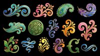 Ornamental swirls and flourishes in vibrant colors isolated on transparent background. Ready for clipart, t-shirt design, stickers, sublimation, print-on-demand products and digital crafts.