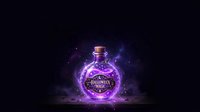 Halloween potion bottle with glowing purple magical energy and mystical particles, isolated on dark background for design projects.